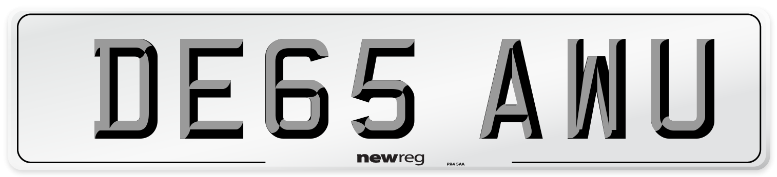 DE65 AWU Number Plate from New Reg